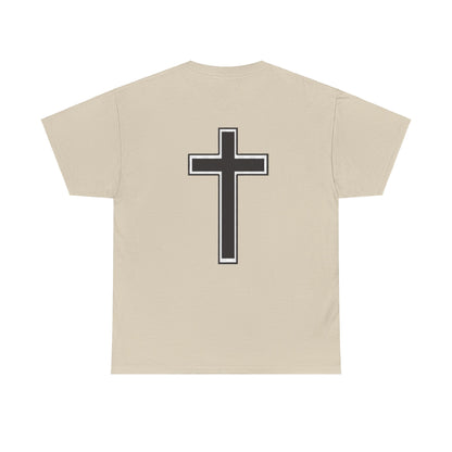 Unisex Heavy Cotton Tee. the one way to peace is through the power of the cross with words in  Black letters