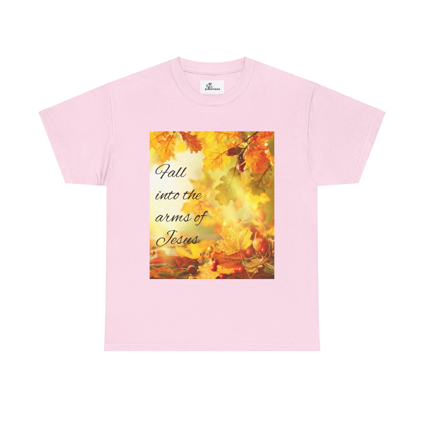 Unisex Heavy Cotton Tee. Fall scene fall into the Arms of Jesus.