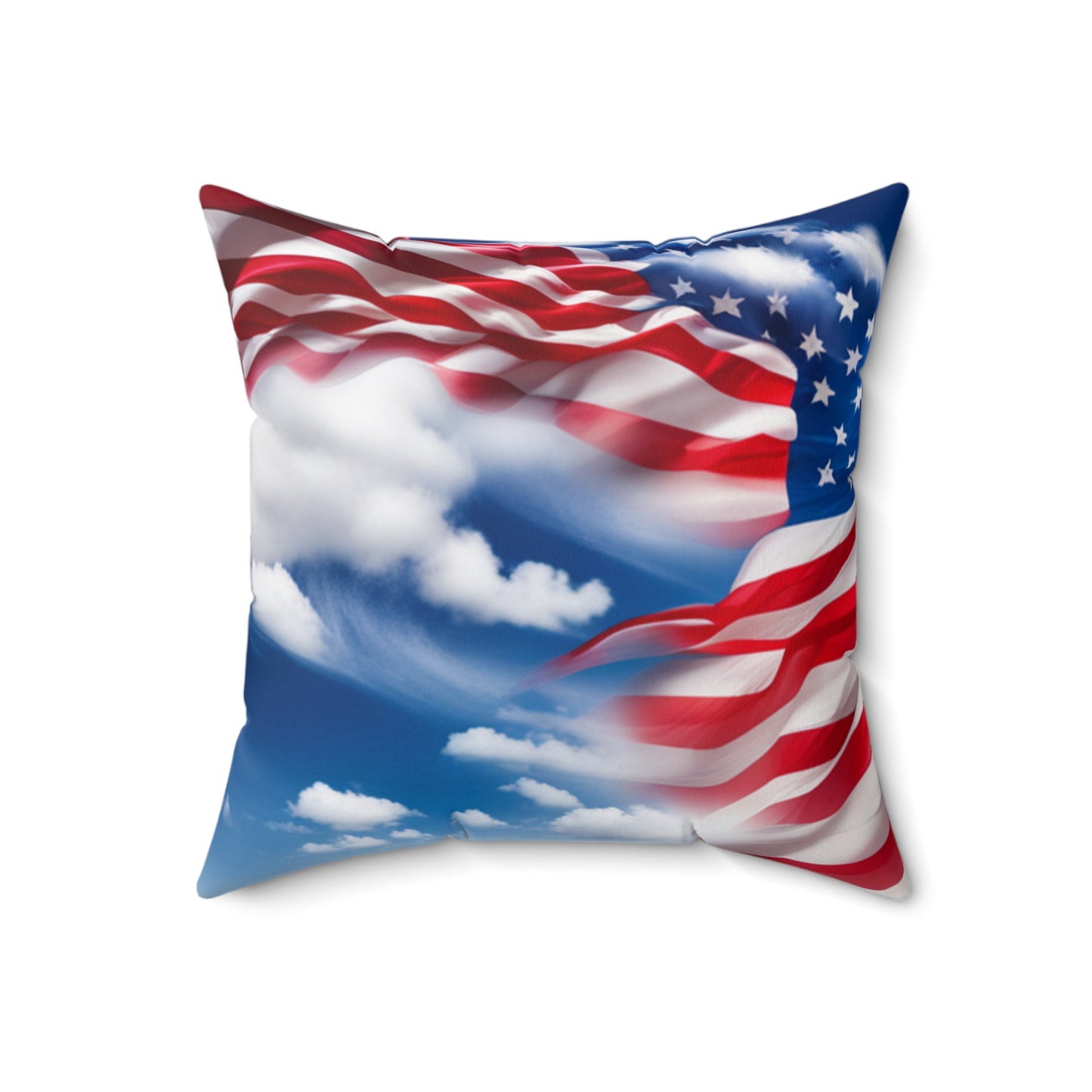 Spun Polyester Square Pillow American Flag, In God I trust.