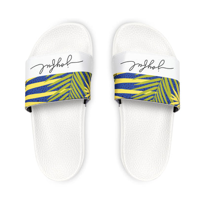 Men's PU Slide Sandals Palm leaves print/Joyful