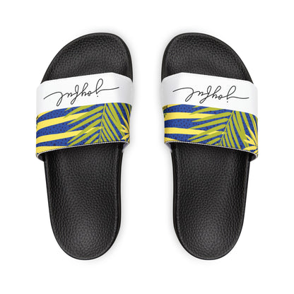 Men's PU Slide Sandals Palm leaves print/Joyful