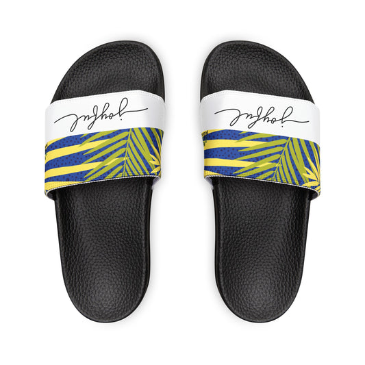 Men's PU Slide Sandals Palm leaves print/Joyful