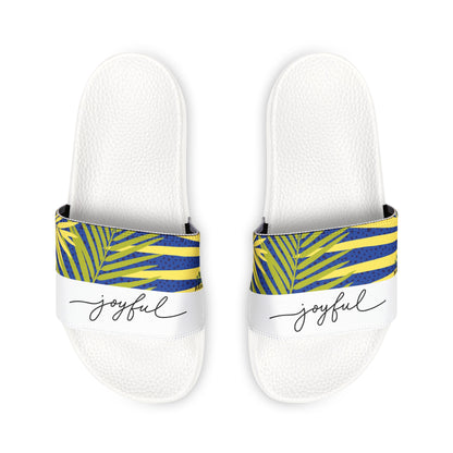 Men's PU Slide Sandals Palm leaves print/Joyful