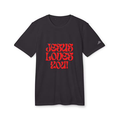 adidas® Unisex Sport T-shirt Jesus loves you.