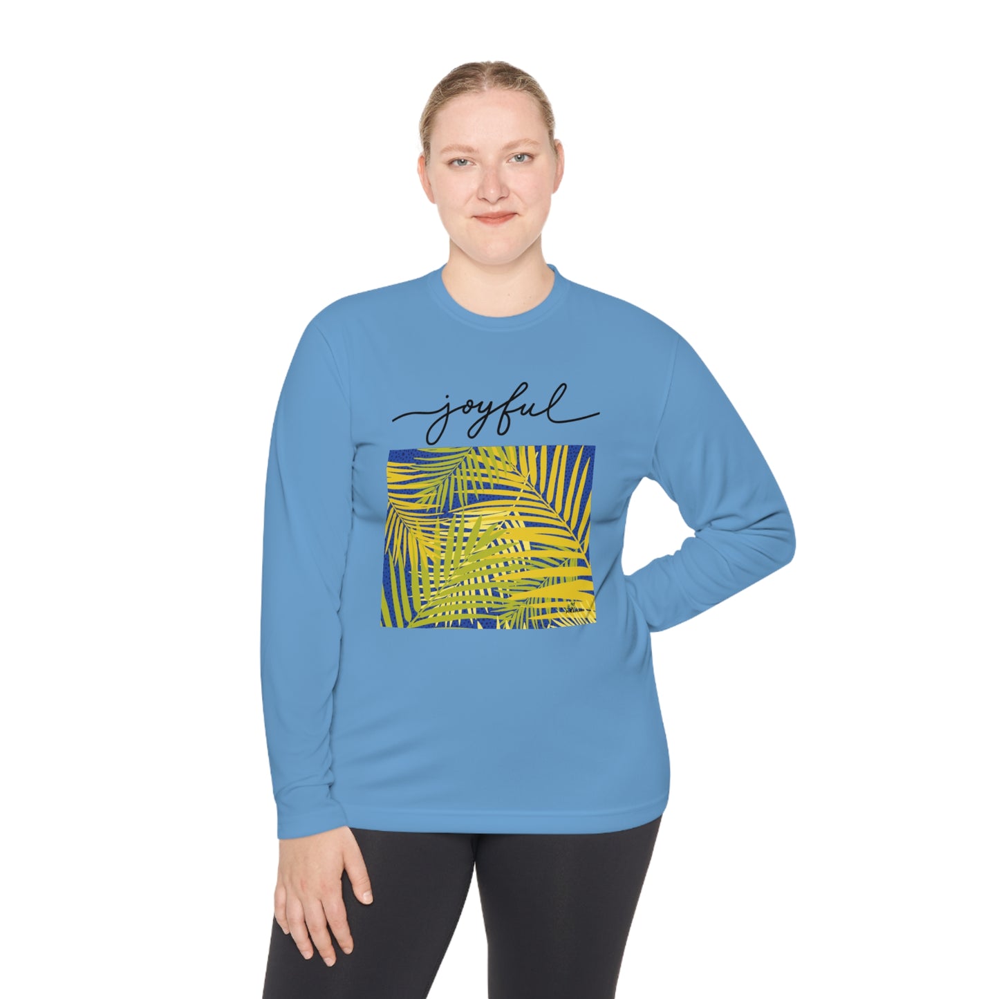 Unisex Lightweight Long Sleeve Tee. Palm leaves print/ joyful.