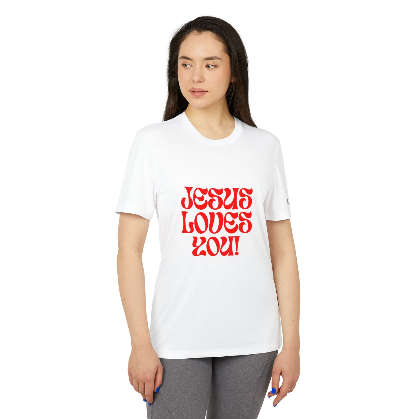 adidas® Unisex Sport T-shirt Jesus loves you.