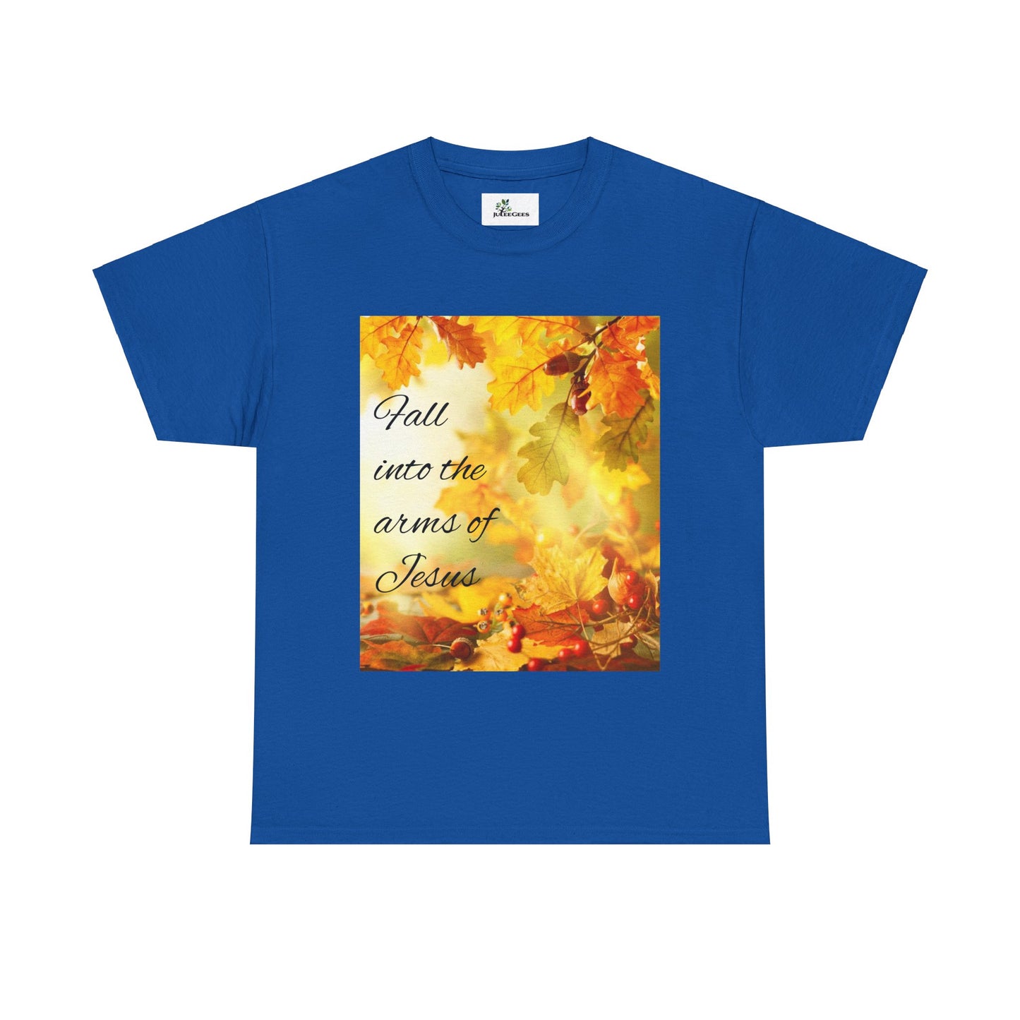 Unisex Heavy Cotton Tee. Fall scene fall into the Arms of Jesus.