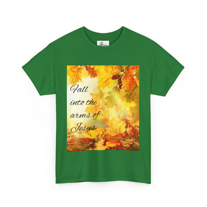 Unisex Heavy Cotton Tee. Fall scene fall into the Arms of Jesus.