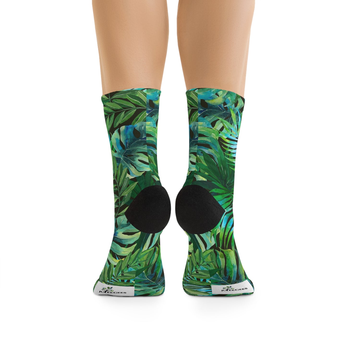 Sock. Tropical green leaves. Recycled Poly Socks