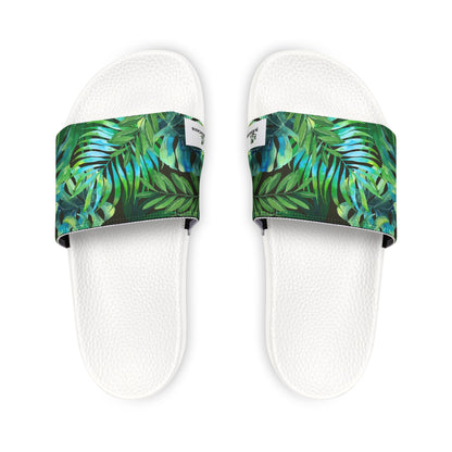 Sandal. tropical leaves Green Women's PU Slide Sandals