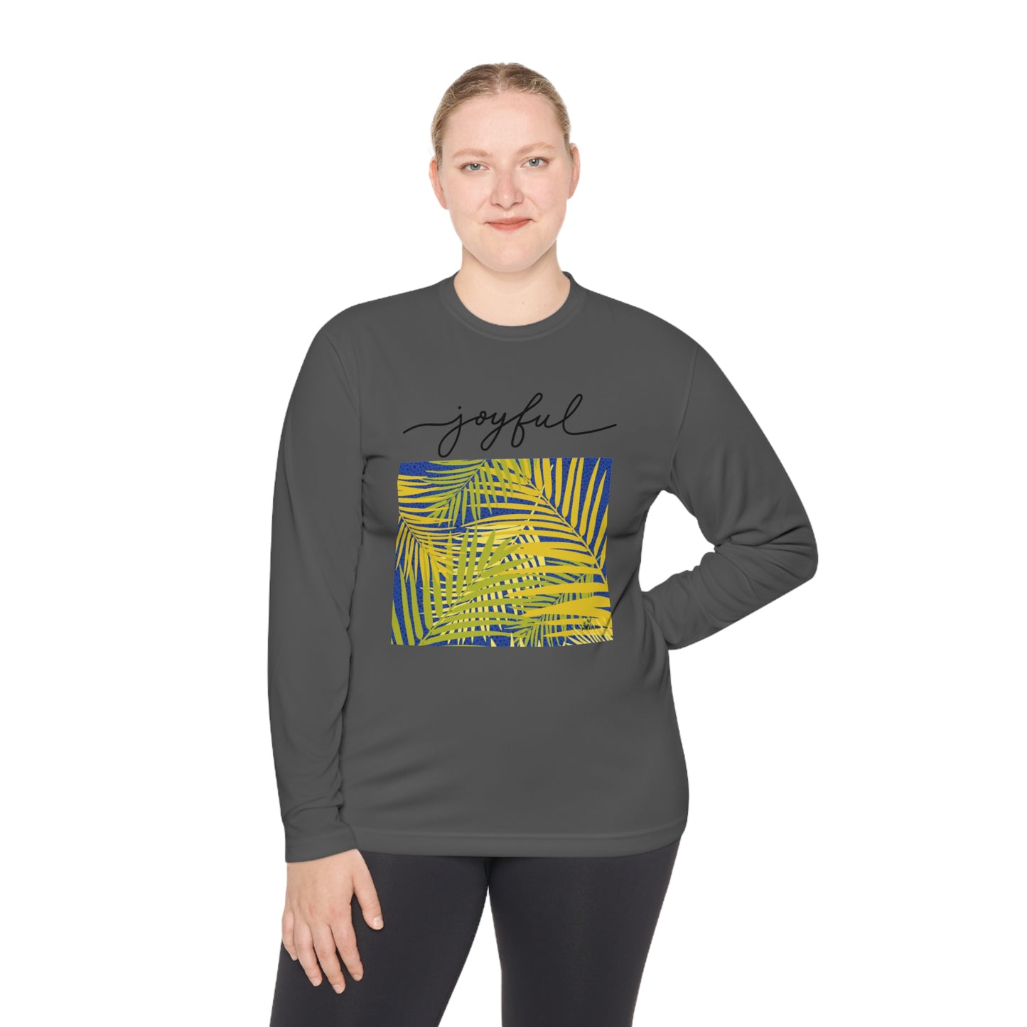 Unisex Lightweight Long Sleeve Tee. Palm leaves print/ joyful.