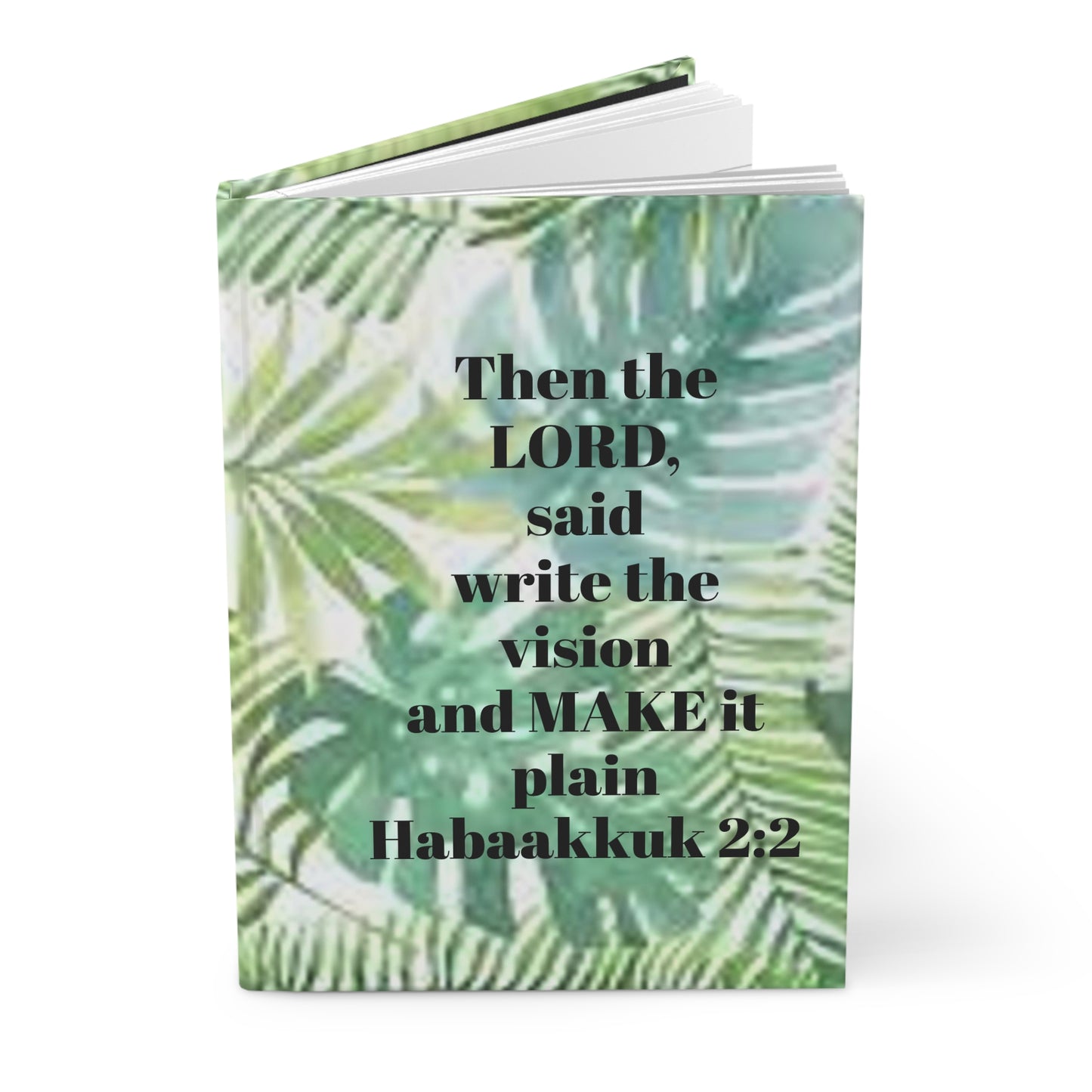 Hardcover Journal Matte  Green tropical leaves with Habakkuk 2:2