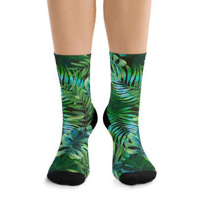 Sock. Tropical green leaves. Recycled Poly Socks