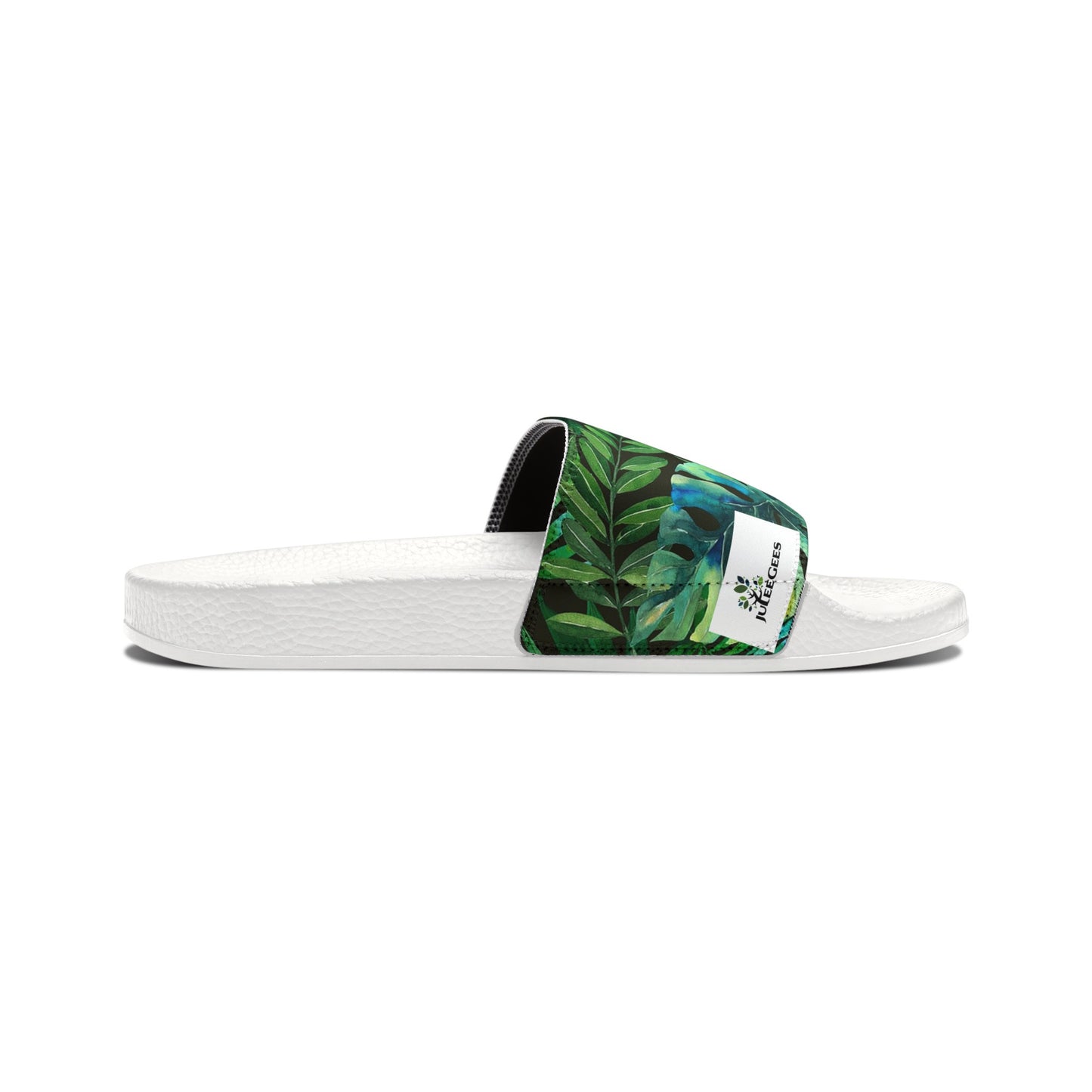 Sandal. tropical leaves Green Women's PU Slide Sandals