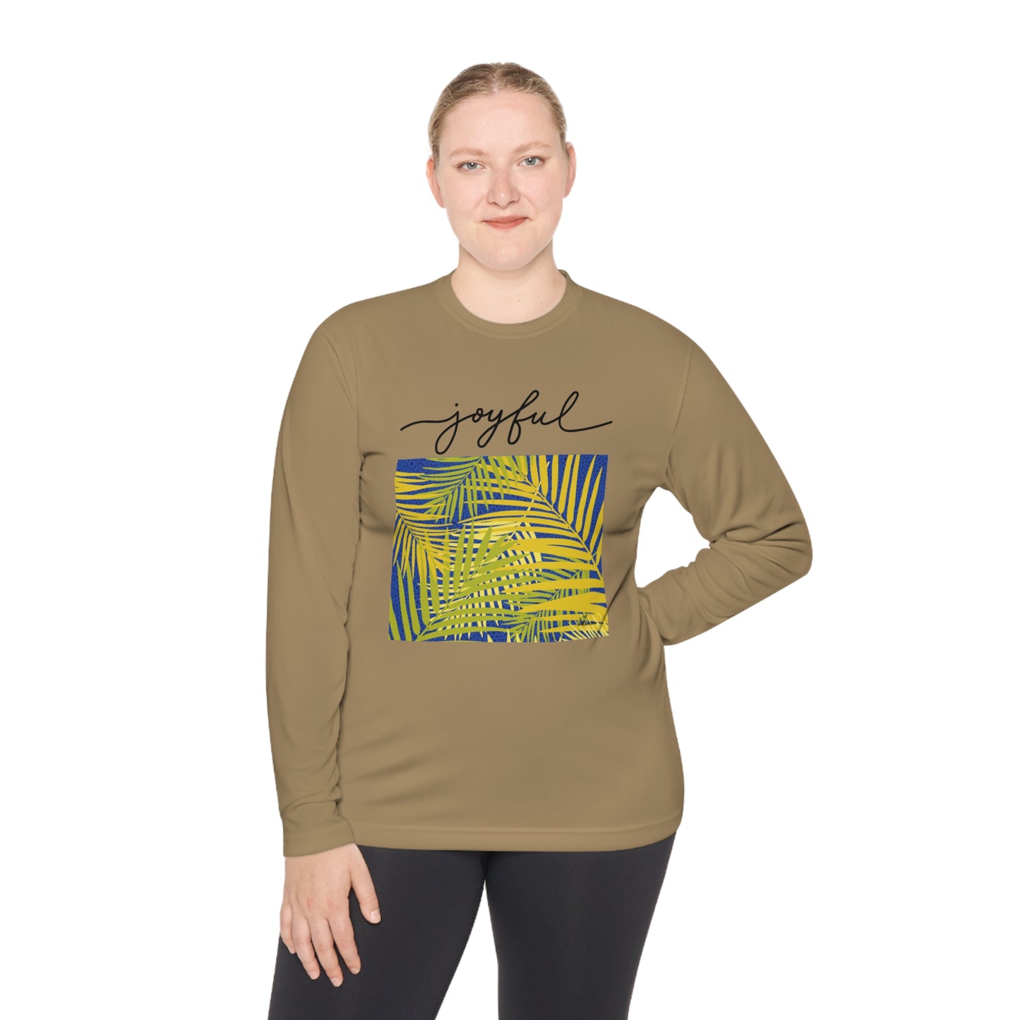 Unisex Lightweight Long Sleeve Tee. Palm leaves print/ joyful.