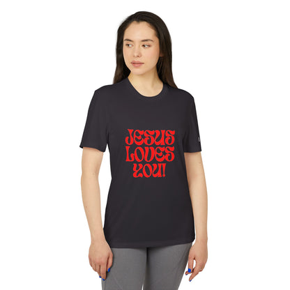 adidas® Unisex Sport T-shirt Jesus loves you.