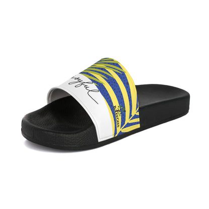 Women's Slide Sandals. Palm leaves print/ joyful