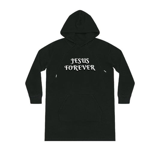 Christian Hoodie Dress - Jesus Forever Words Front & Covered by the Blood of Jesus Back Design