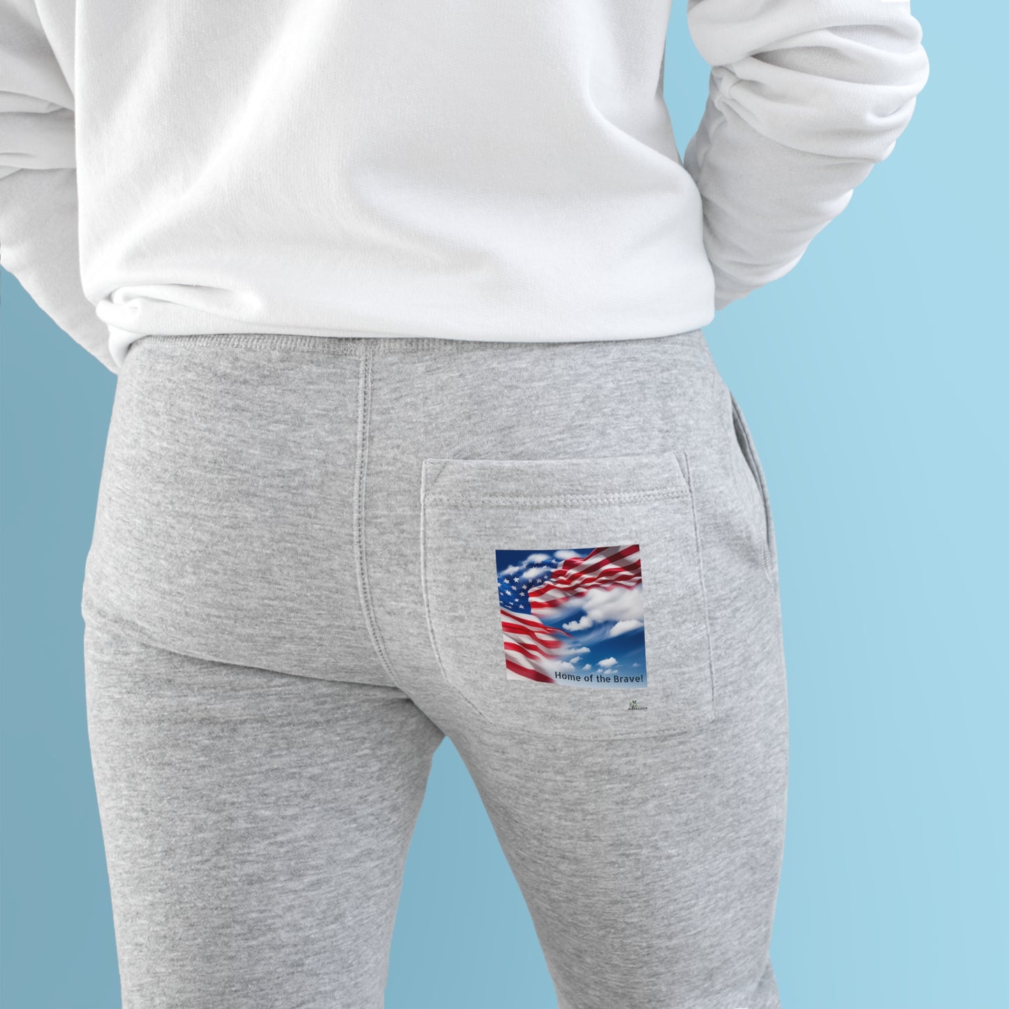 Unisex Fleece Joggers with American Flag and words Home of the Brave.