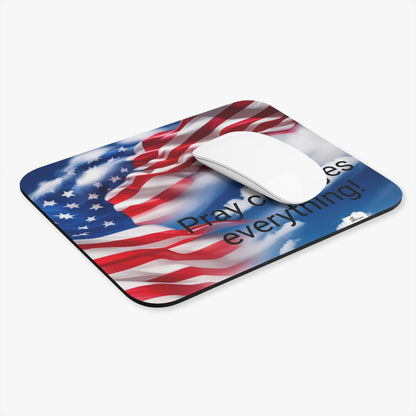 Mouse Pad (Rectangle) American Flag in cloud form with words pray changes everything