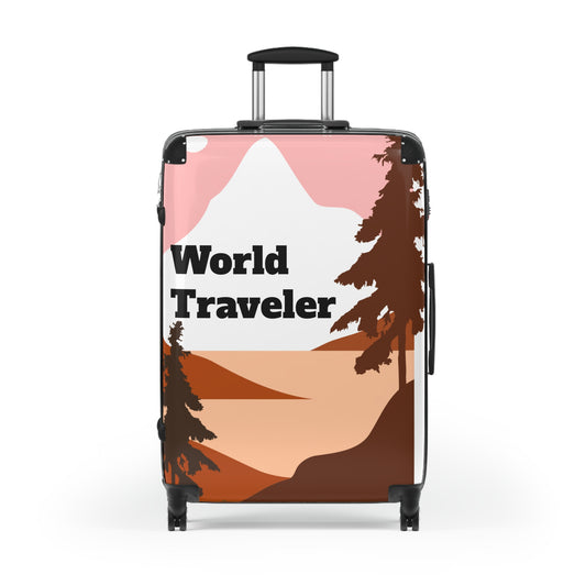 Suitcase World traveler pink and brown landscape