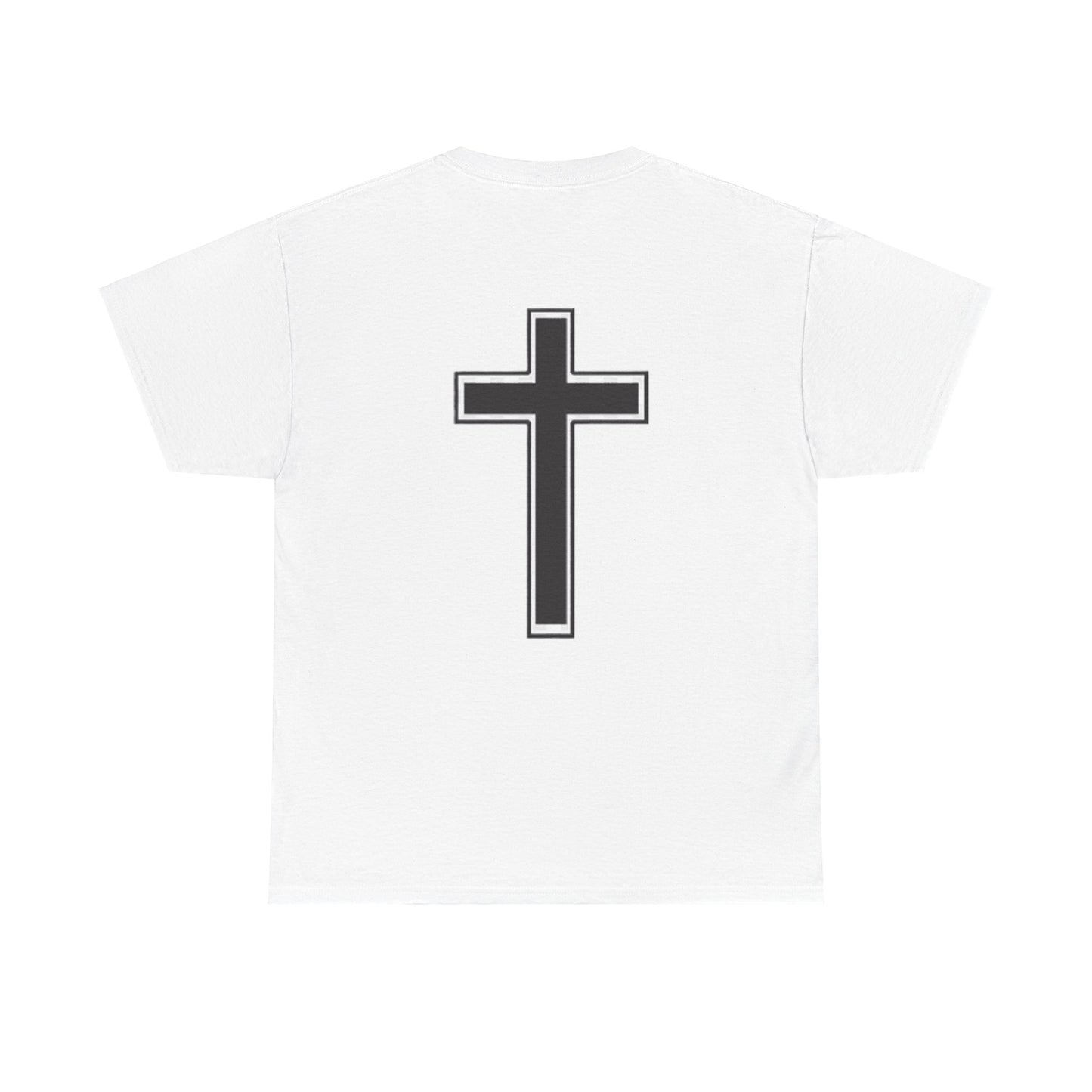 Unisex Heavy Cotton Tee. the one way to peace is through the power of the cross with words in  Black letters