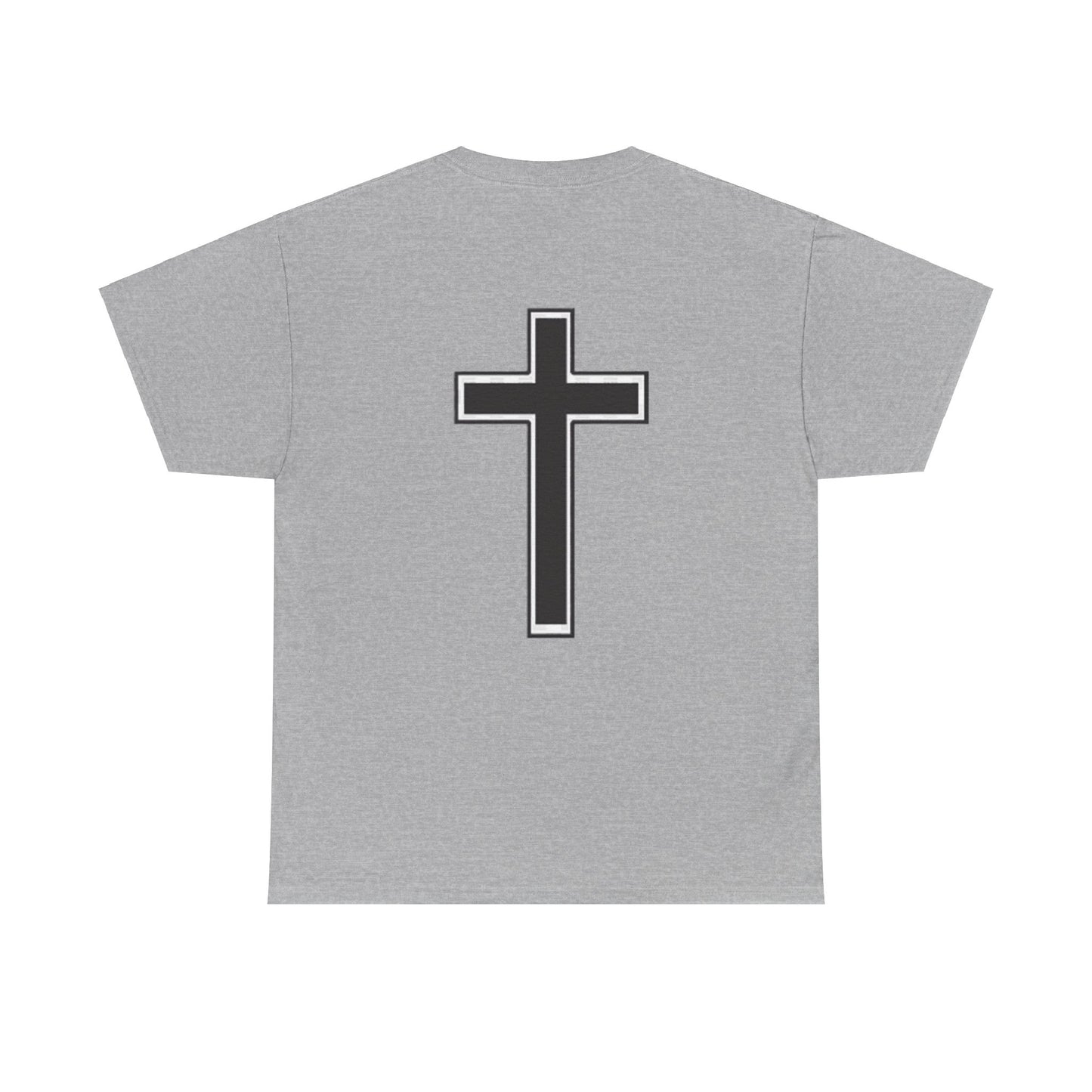 Unisex Heavy Cotton Tee. the one way to peace is through the power of the cross with words in  Black letters