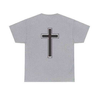 Unisex Heavy Cotton Tee. the one way to peace is through the power of the cross with words in  Black letters