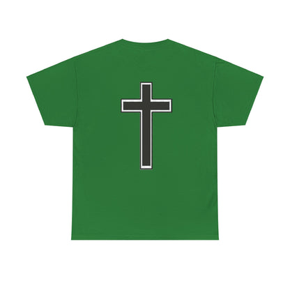 Unisex Heavy Cotton Tee. the one way to peace is through the power of the cross with words in  Black letters