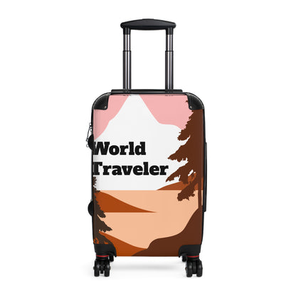 Suitcase World traveler pink and brown landscape