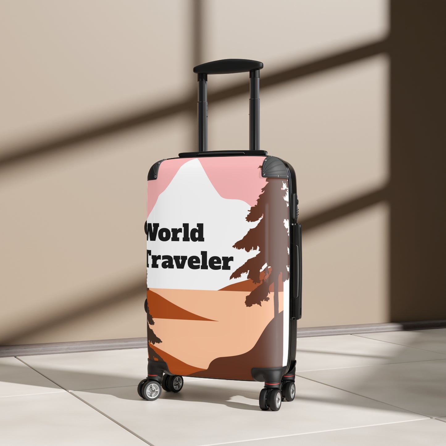 Suitcase World traveler pink and brown landscape