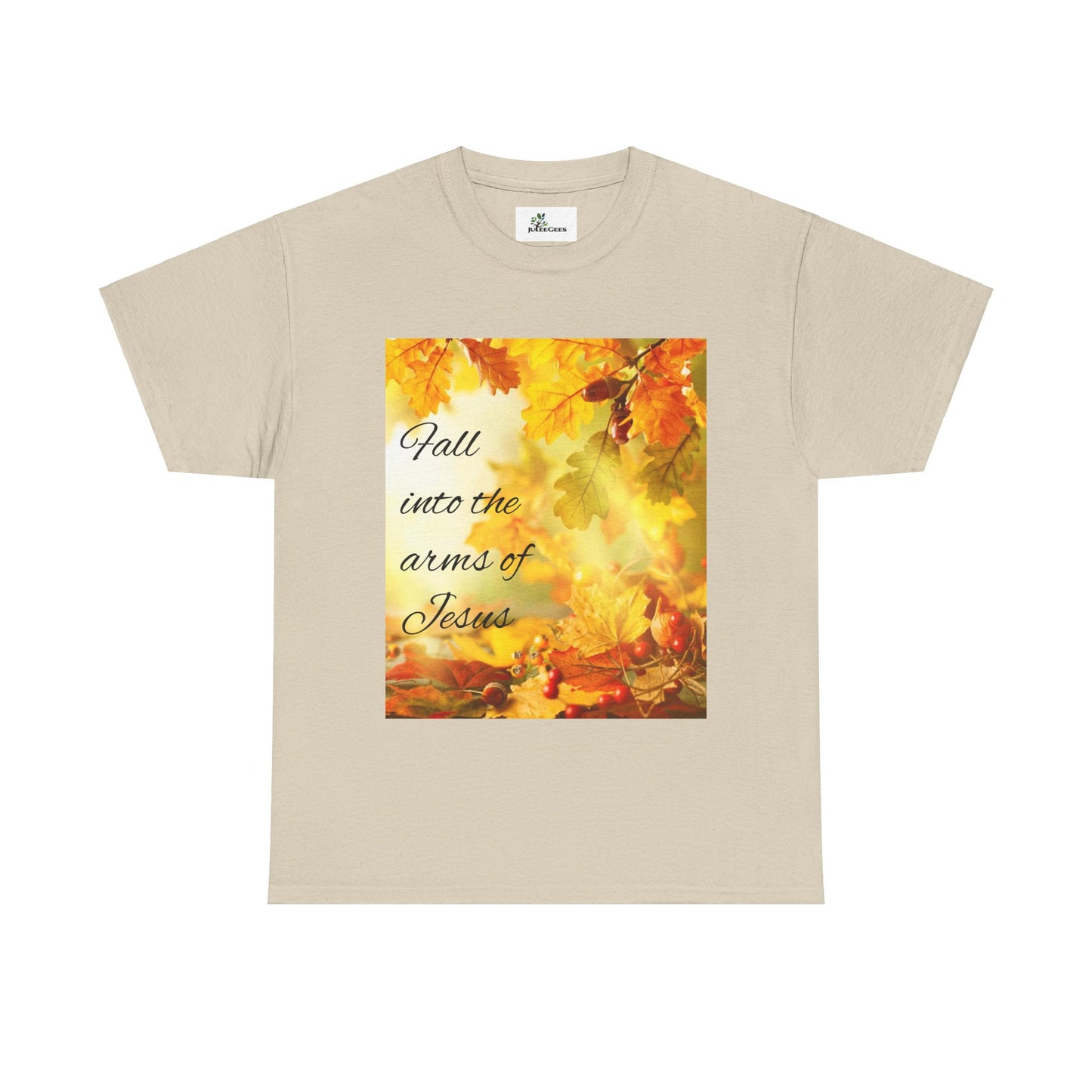 Unisex Heavy Cotton Tee. Fall scene fall into the Arms of Jesus.