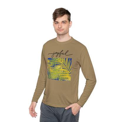 Unisex Lightweight Long Sleeve Tee. Palm leaves print/ joyful.