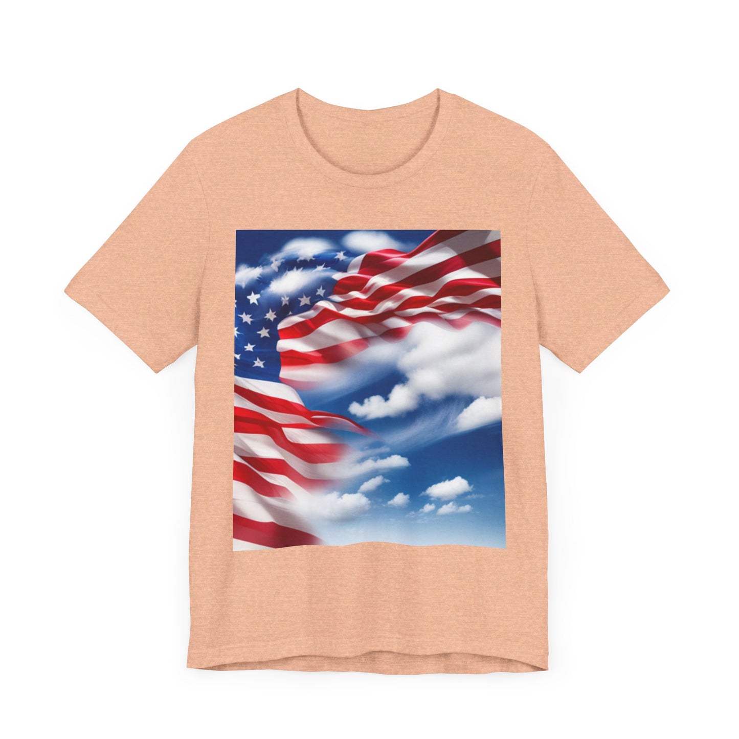 Unisex Jersey Short Sleeve Tee. with American Flag and home of the brave on th back.