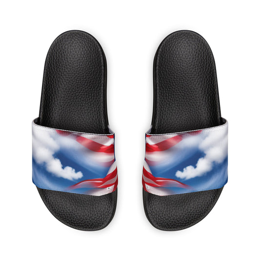 Men's PU Slide Sandal with American Flag in clouds form