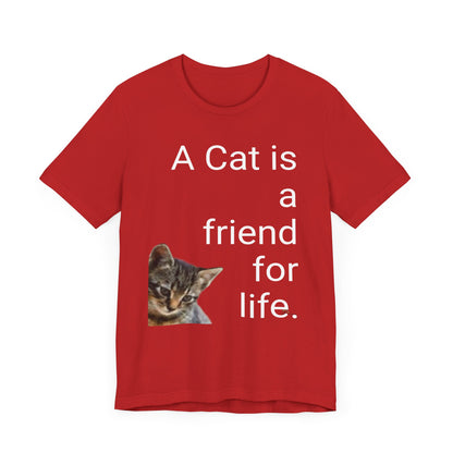 Unisex Jersey Short Sleeve Tee. Cat's are friends for life. with photos of tabby cat