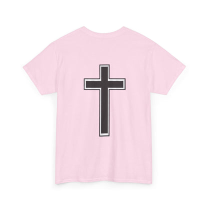 Unisex Heavy Cotton Tee. the one way to peace is through the power of the cross with words in  Black letters