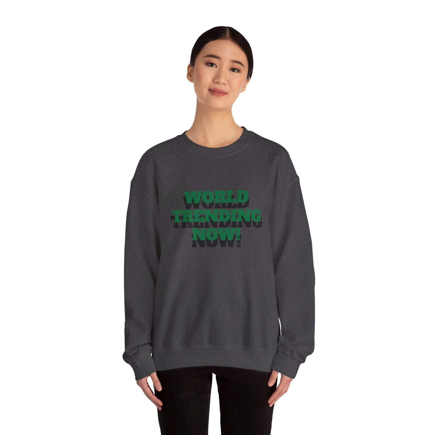 Unisex Heavy Blend™ Crewneck Sweatshirt World Trending! with lady world