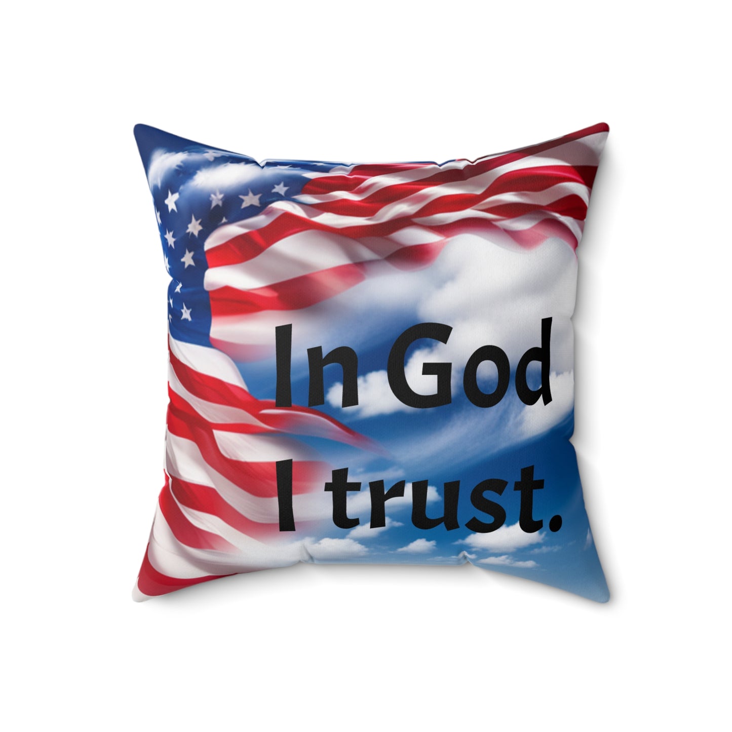 Spun Polyester Square Pillow American Flag, In God I trust.