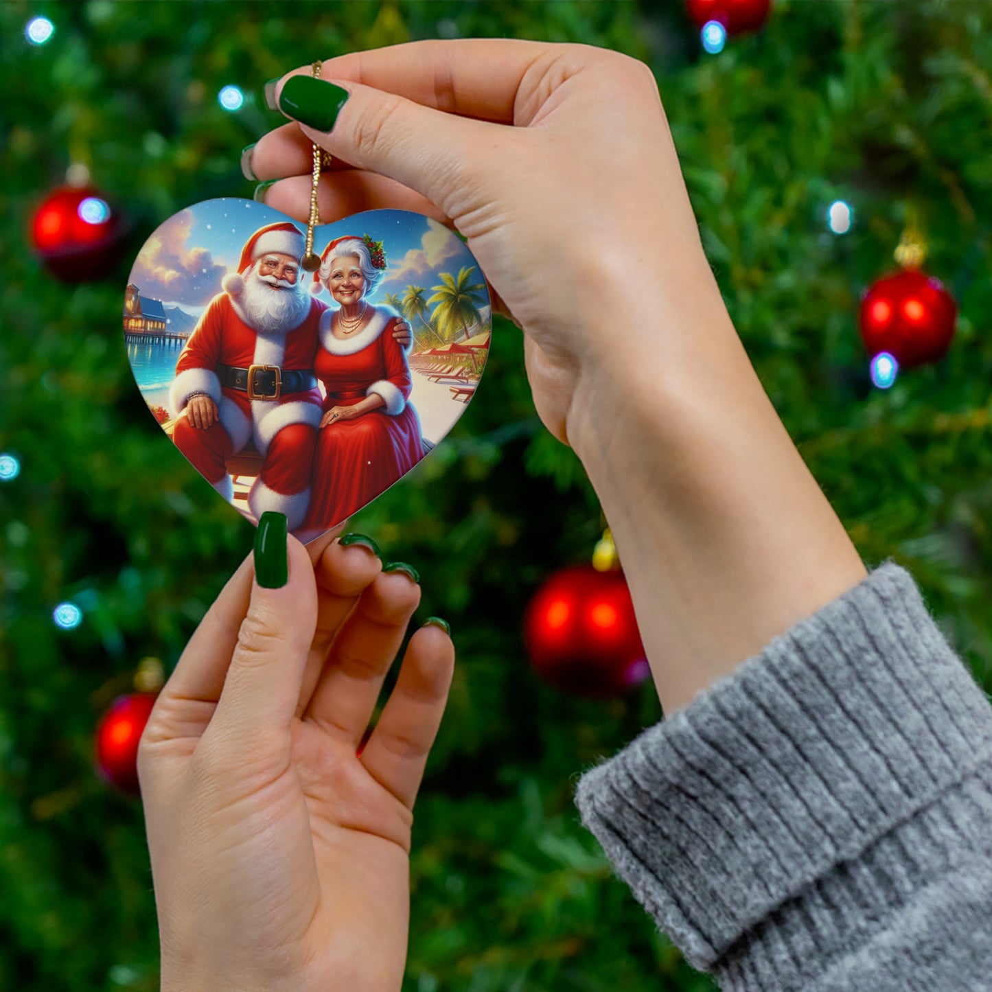 Ceramic Ornament, 3 Shapes ornaments  Santa and his wife in Florida.