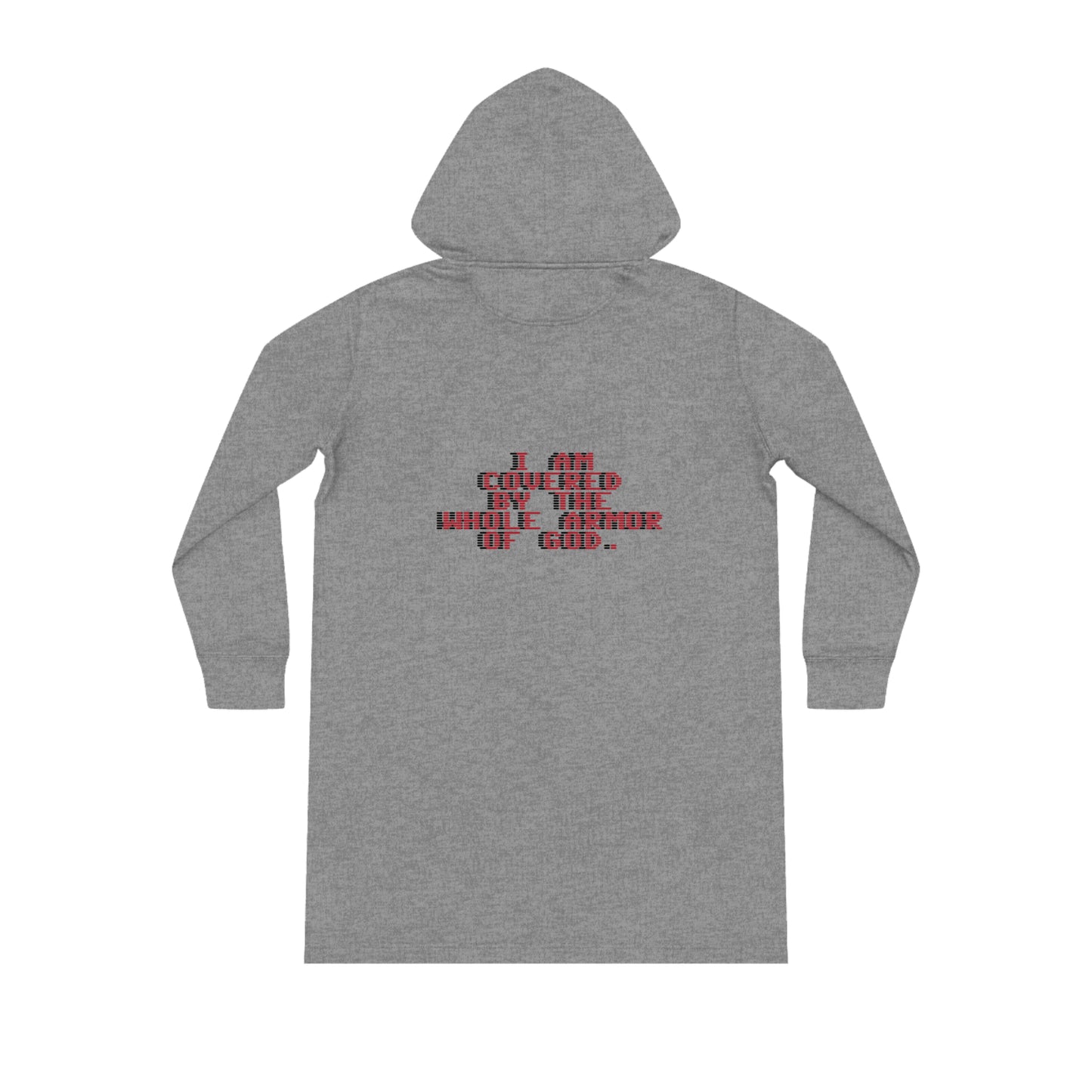 Christian Hoodie Dress - Jesus Forever Words Front & Covered by the Blood of Jesus Back Design red words.