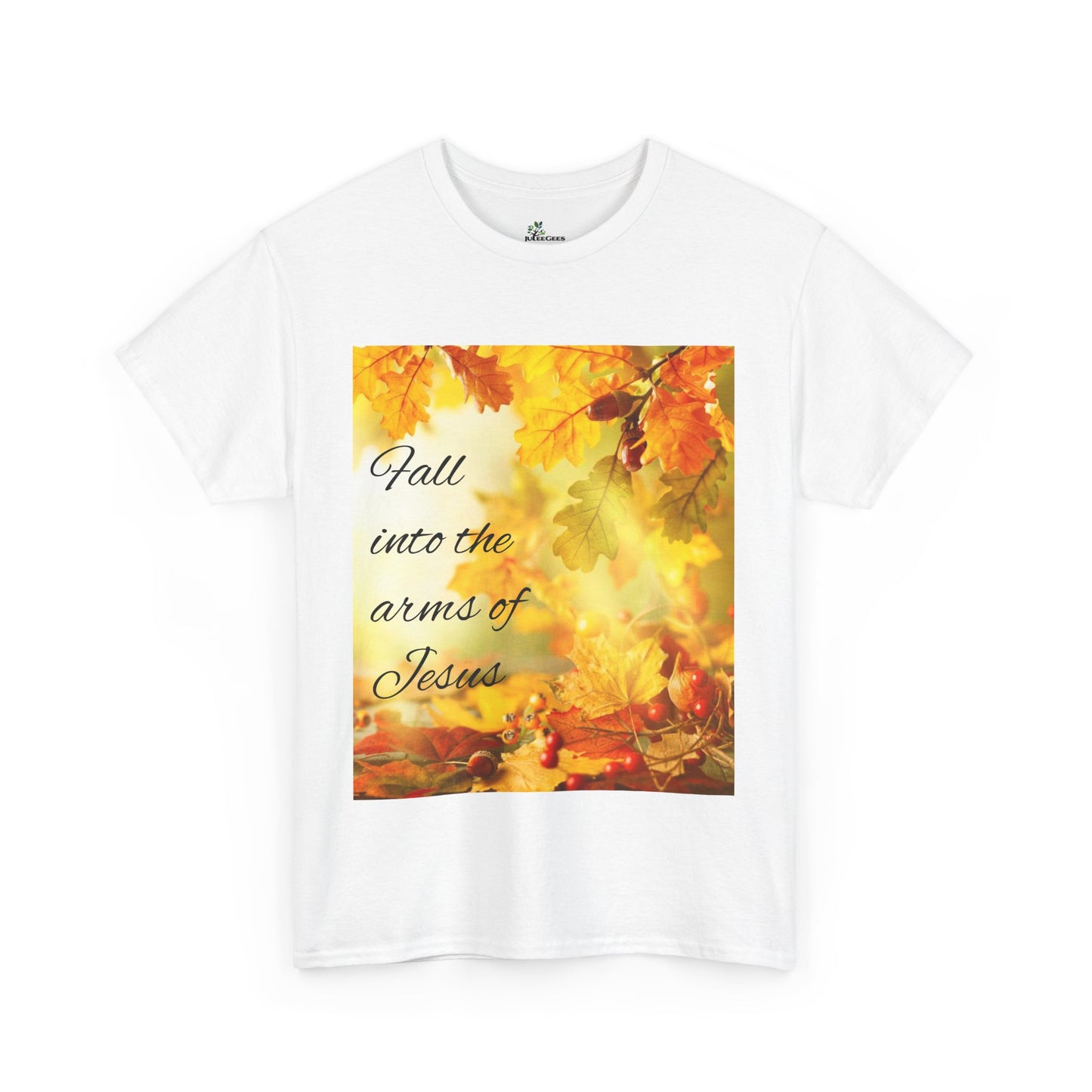 Unisex Heavy Cotton Tee. Fall scene fall into the Arms of Jesus.