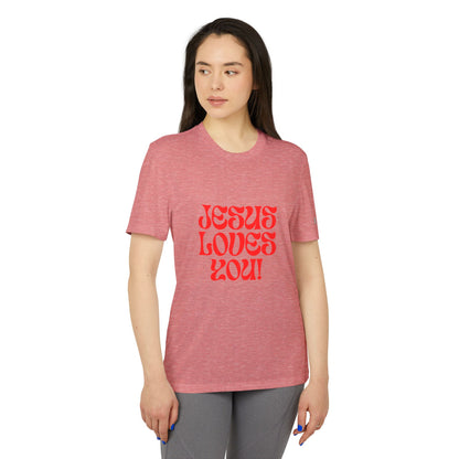 adidas® Unisex Sport T-shirt Jesus loves you.