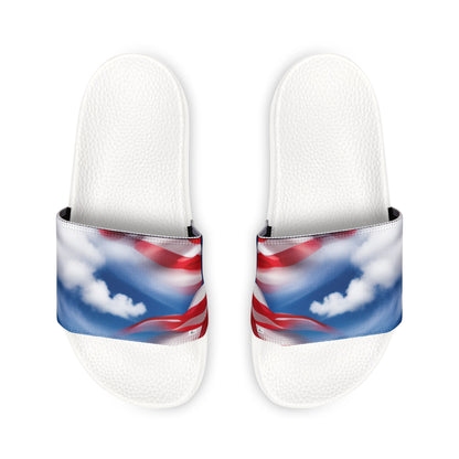 Men's PU Slide Sandal with American Flag in clouds form