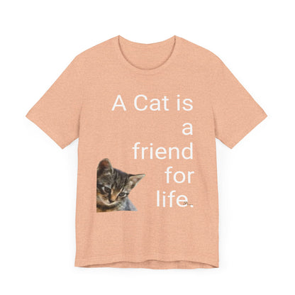 Unisex Jersey Short Sleeve Tee. Cat's are friends for life. with photos of tabby cat