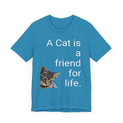 Unisex Jersey Short Sleeve Tee. Cat's are friends for life. with photos of tabby cat