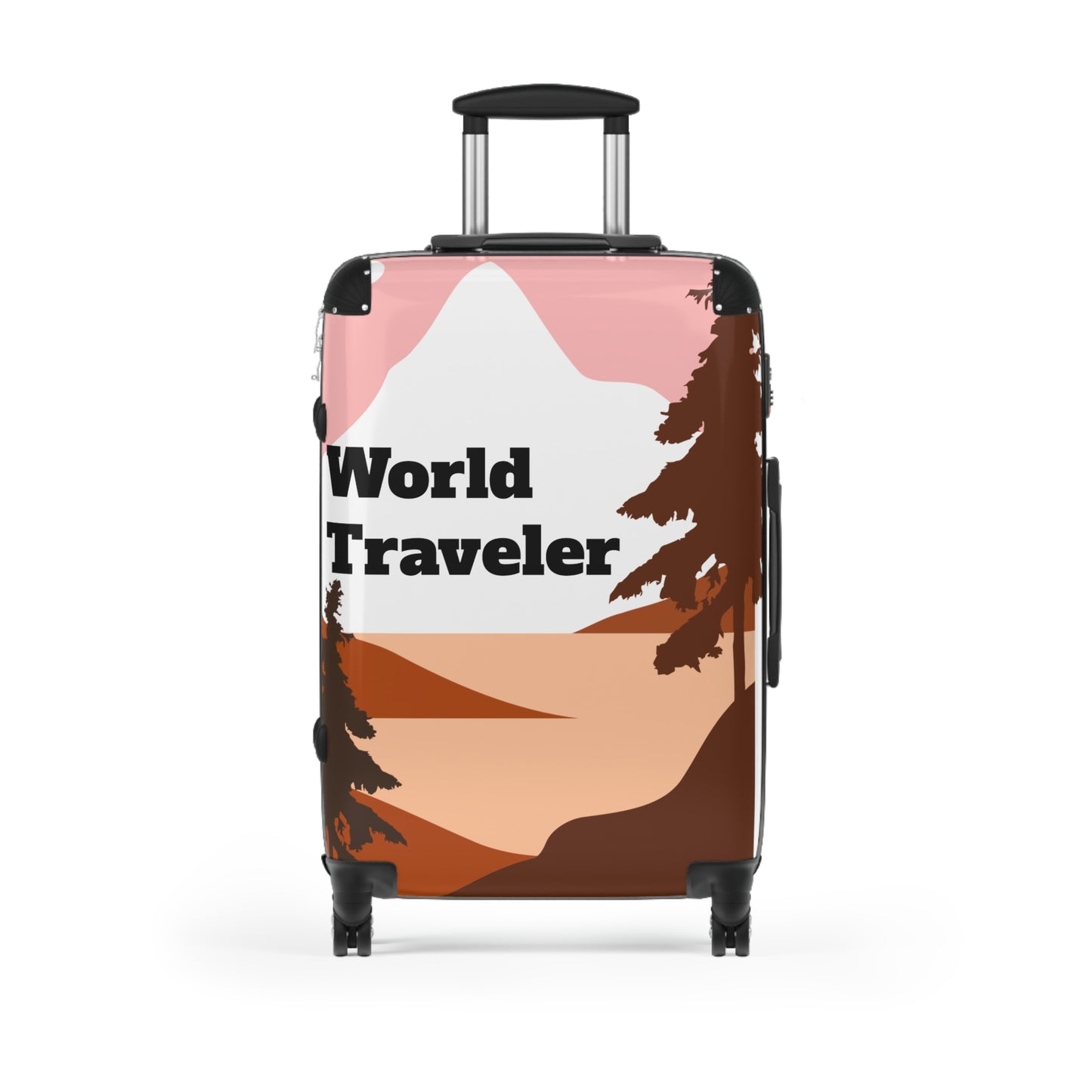 Suitcase World traveler pink and brown landscape