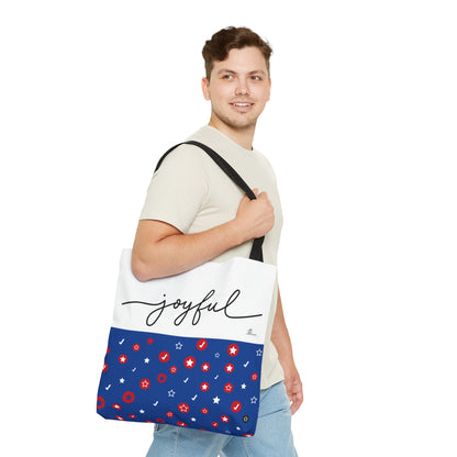 Tote Bag (AOP) Blue print with Joyful