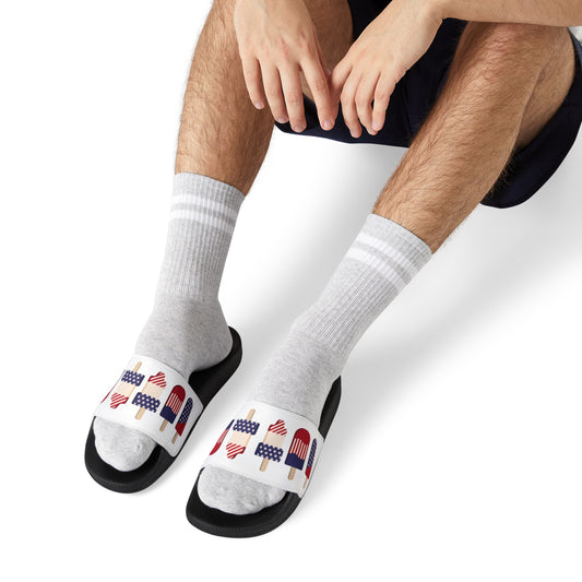 Men's PU Slide Sandals Choose your background Red white and blue ice pops.