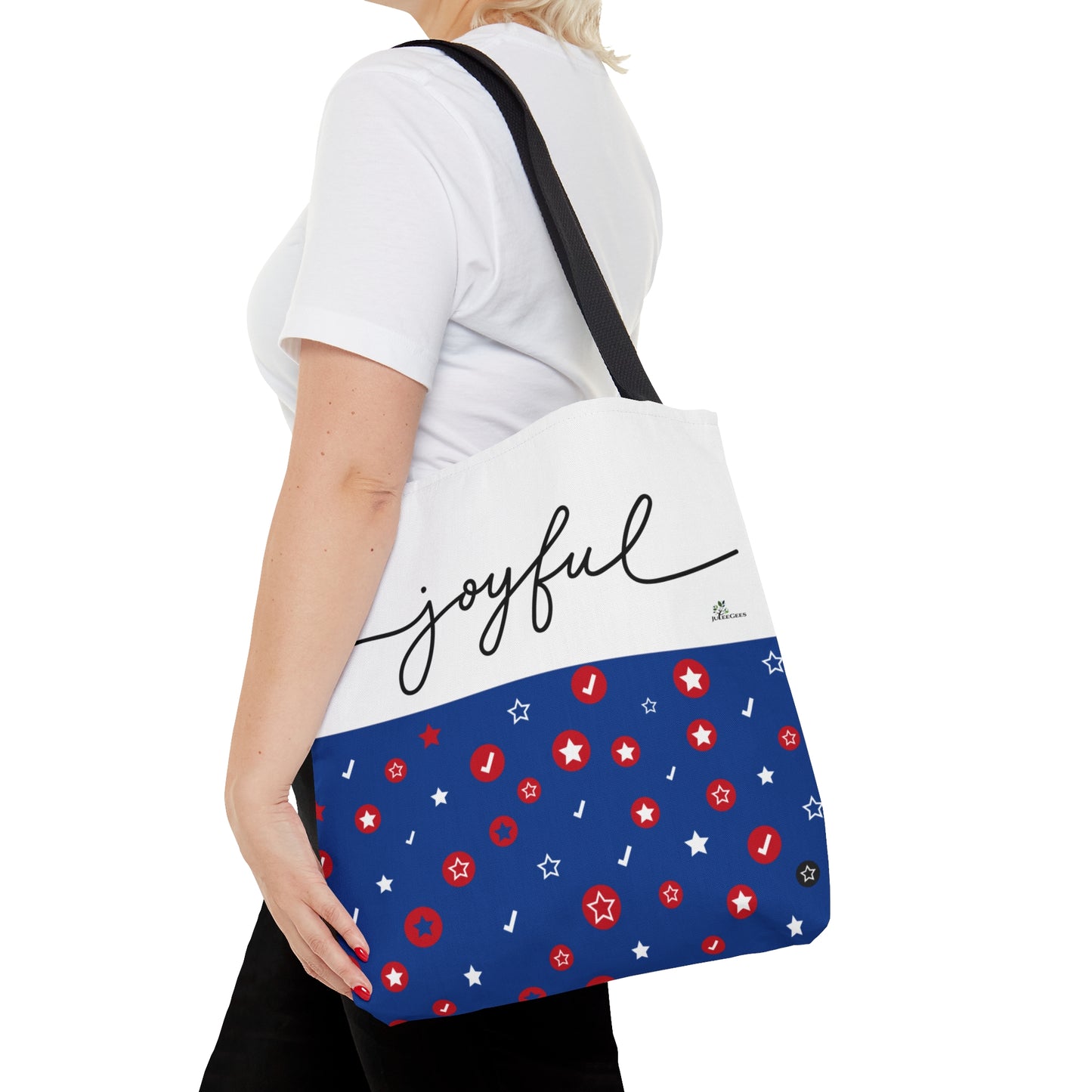 Tote Bag (AOP) Blue print with Joyful